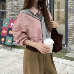 粉色衬衫女早秋女装2025新款法式小资上衣高级独特别致衬衣