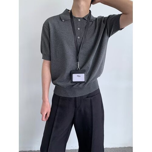 Summer high-end, delicate, breathable, cool and cool silk short-sleeved polo shirt for men versatile casual lapel knitted T-shirt