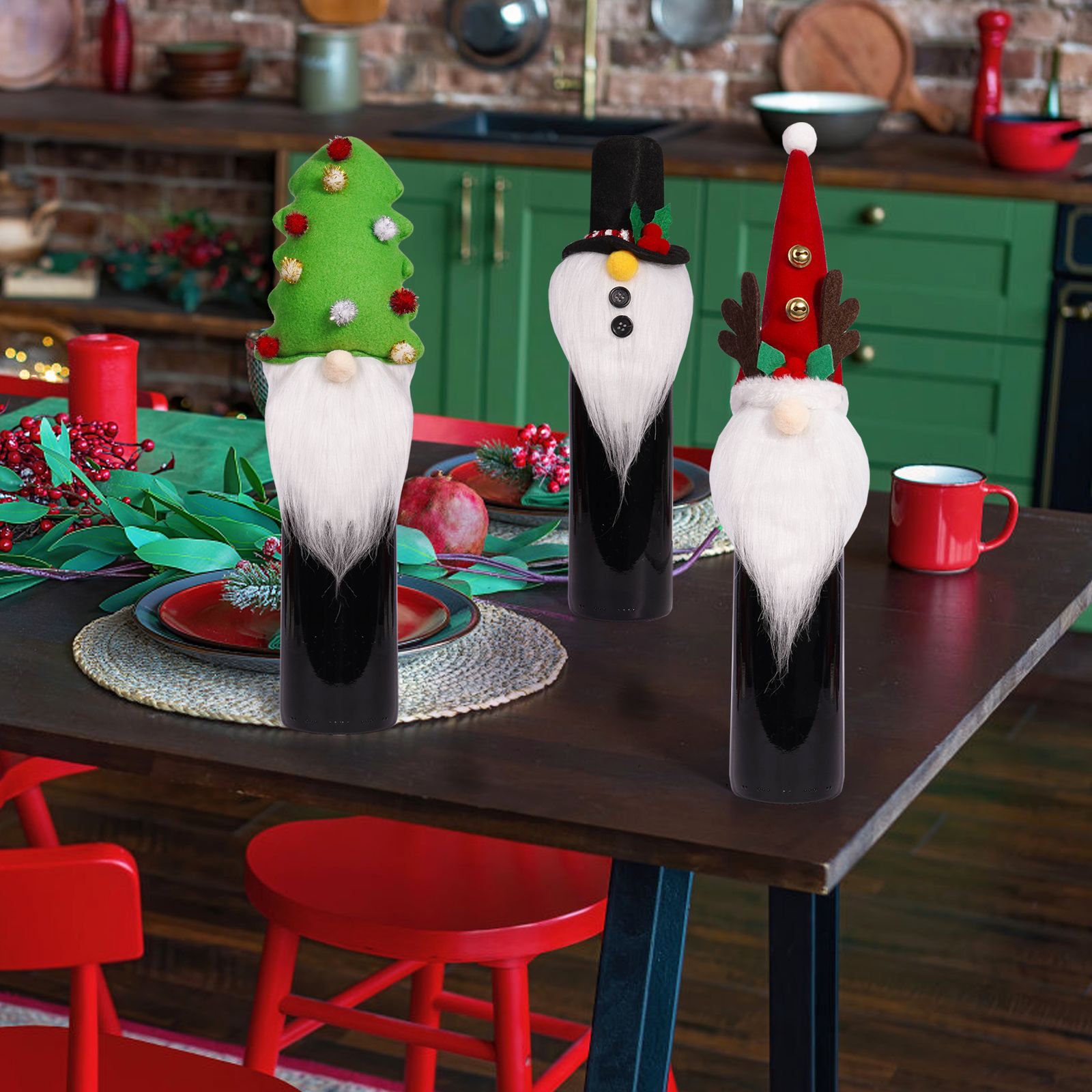 Navidad transfronteriza creativa Rudolph vino tinto cubierta barba blanca muñeca sin cara cubierta de botella de vino decoración de mesa atmósfera