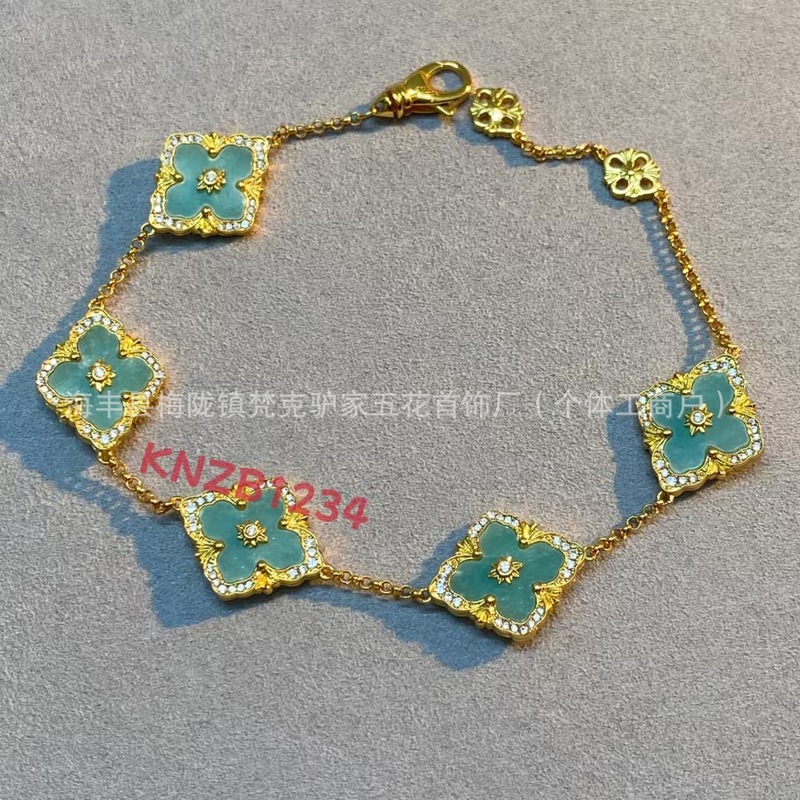 V金高版本CNC布契拉缇手链四叶草五花镶钻单花双面宫廷风手饰批发|undefined