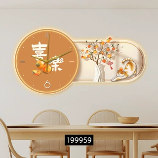 暖居餐厅装饰画现代简约饭厅挂画带钟表led氛围灯画背景墙壁画