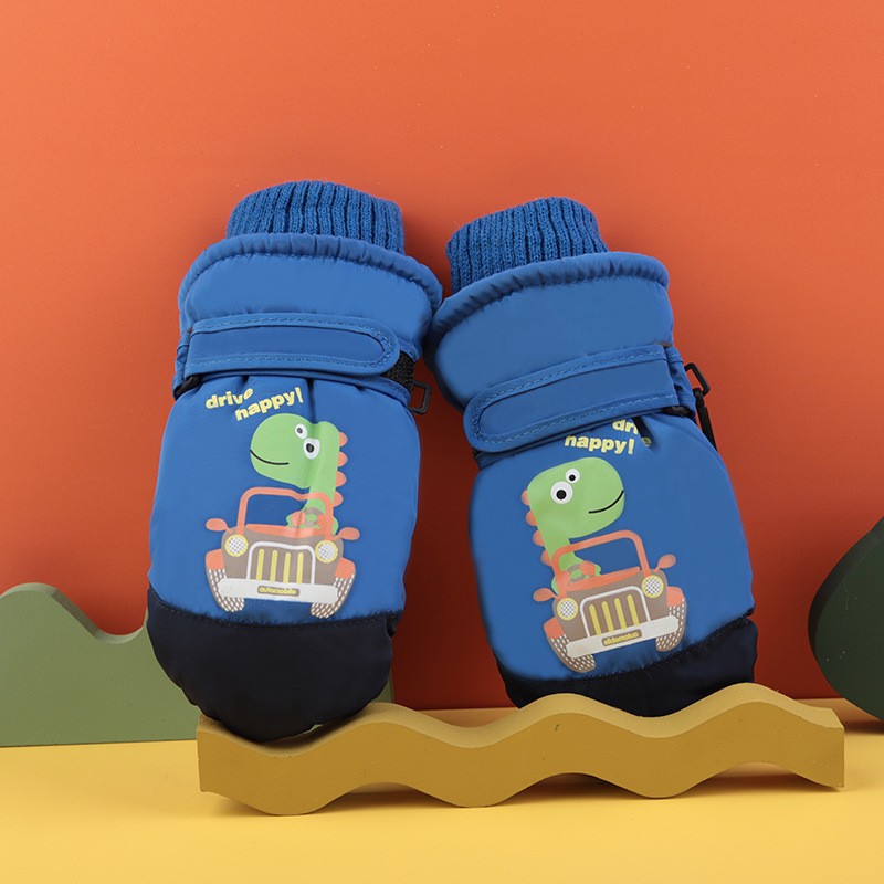 Invierno de los niños de esquí de nieve dedo impermeable antideslizante forrada de lana gruesa caliente de dibujos animados de los hombres y las mujeres congestionado bolsa guantes de dedo