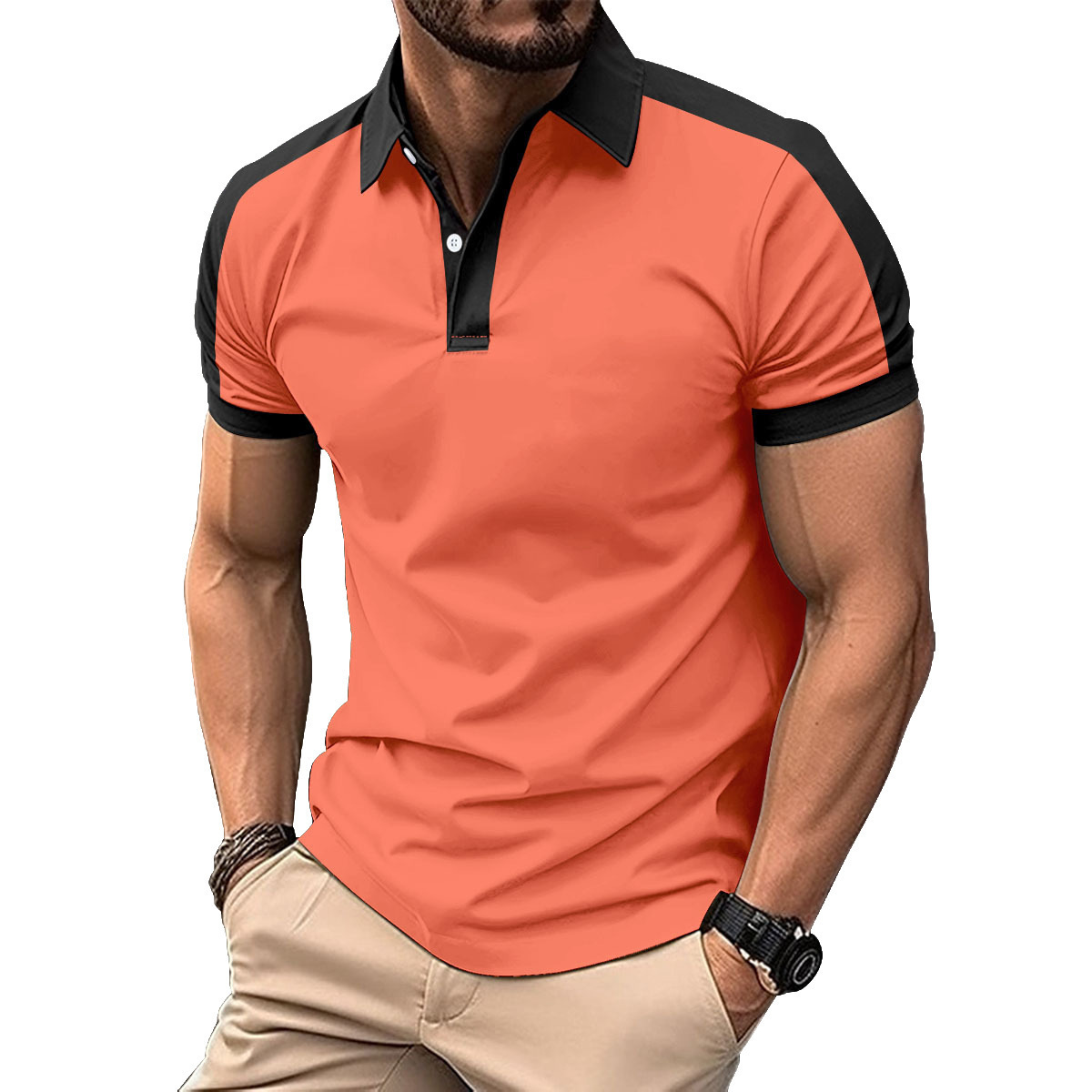 246g Weight Short Sleeve Sleeve Length Polyester Fabric Type Regular Top Length Casual, Daily Occasion Turndown Neckline Regular Fit Fit Type Color Block Pattern Summer Season Men's Gender Simple Style, Classic Style Style Wholesale Men's Polyester Simple Style Classic Style Color Block Short Sleeve Men's T-shirt 9