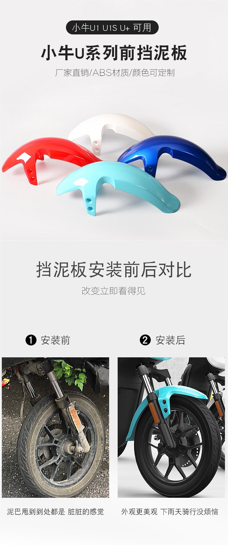 Suitable for Niu Electric Scooter U1Uqisus U+B Front Fender, Front Mudguard, Carbon Fiber Front Wheel Mudguard