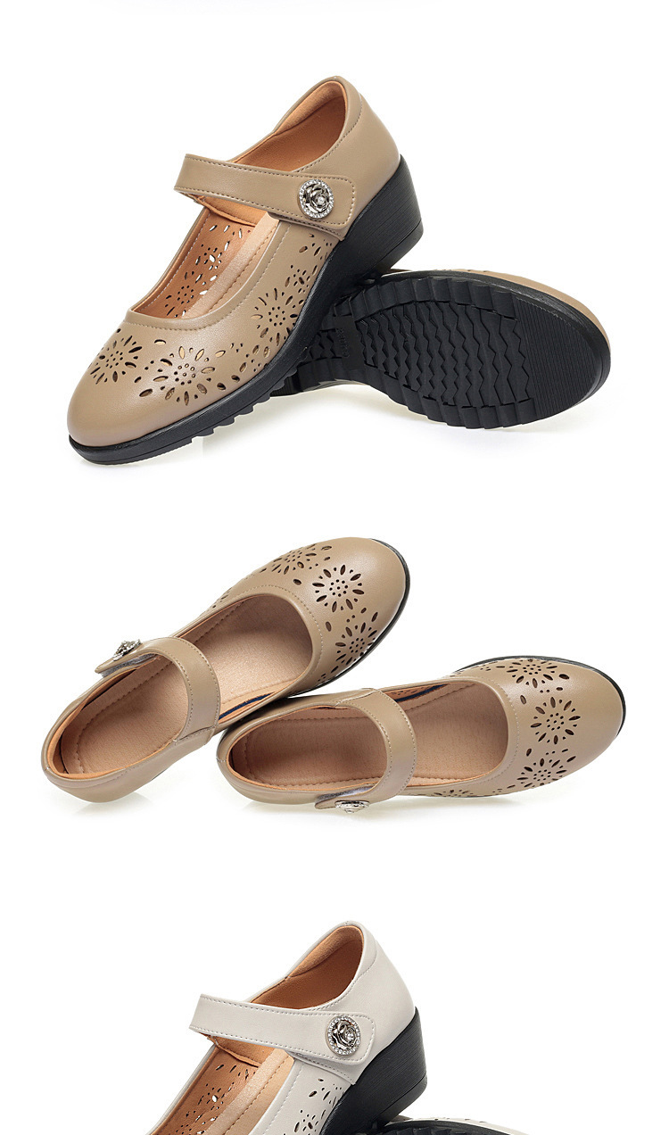 Sandal nữ da thật đế mềm kiểu đục lỗ thoáng khí — Đen【Kiểu đục lỗ】 chi tiết 16