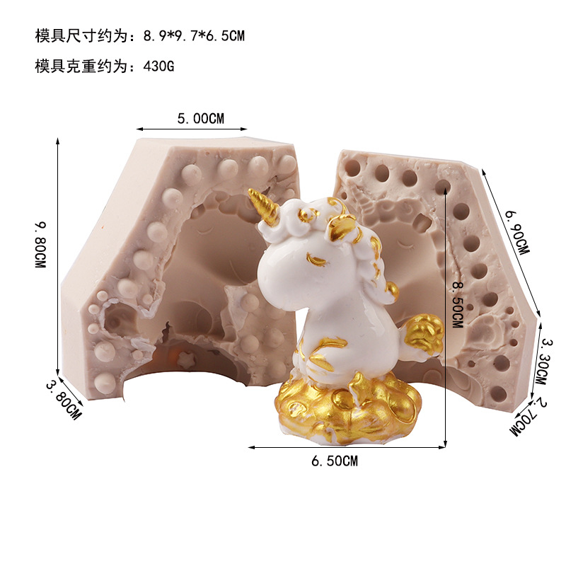 En línea celebridad 3D unicornio epoxi molde de silicona coche aromaterapia molde de yeso jabón molde para hornear
