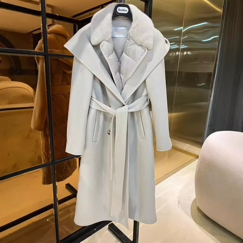 Autumn and Winter New Fake Two-piece Long Australian Wool Fur Coat Women's Mink Collar Liner Goose Casual Big Coat Autumn and Winter New Fake Two-piece Long Australian Wool Fur Coat Women's Mink Collar Liner Goose Casual Big Coat