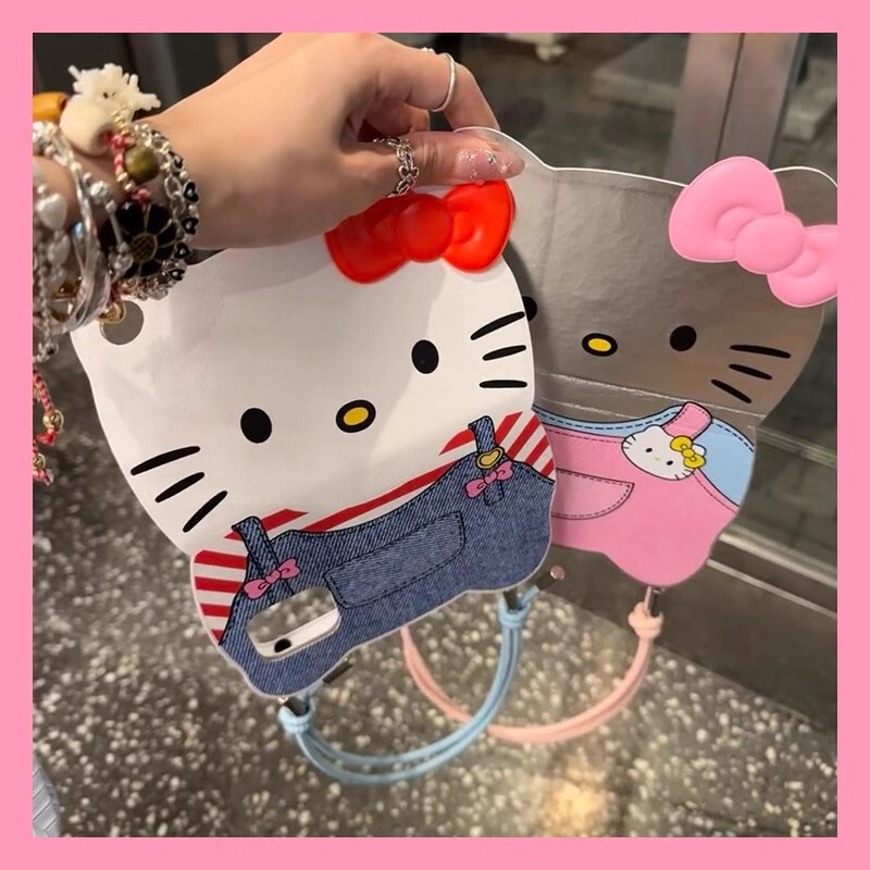 Japanese and Korean New Blue Jeans HelloKitty Hand Holster iphone16/15pro Mobile Phone Case Cross Border Japanese and Korean New Blue Jeans HelloKitty Hand Holster iphone16/15pro Mobile Phone Case Cross Border