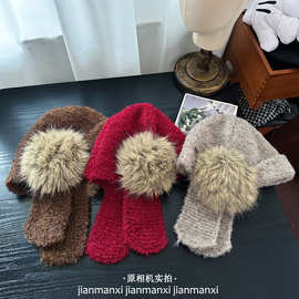 毛线雷锋帽女2026秋冬季保暖显脸小毛球护耳帽防寒韩系针织帽子潮