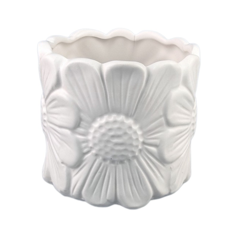 Cerámica blanca pura flor en relieve jarrón de flores de alto nivel de arte francés inswind ornamentos creativos jarrón de flores transfronterizos