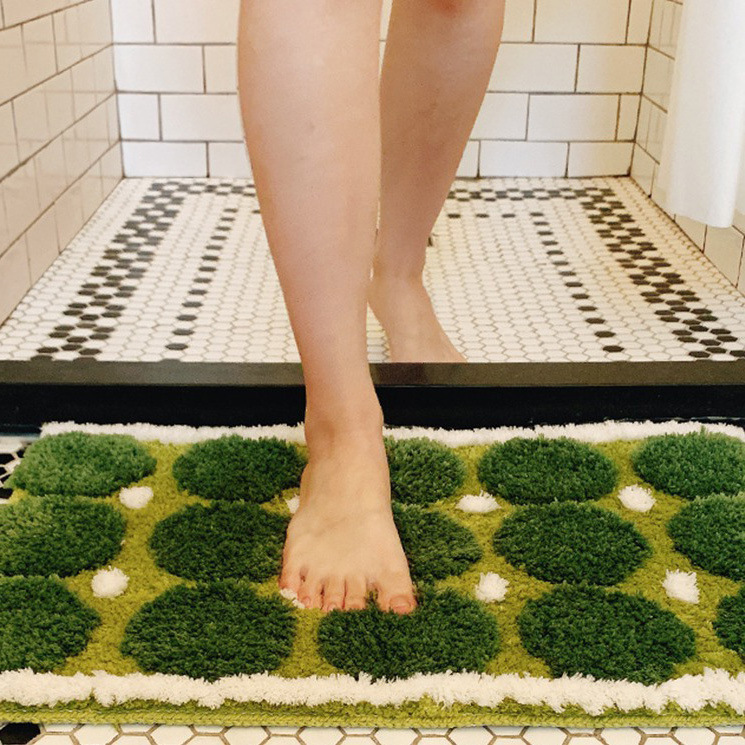 苔藓植绒地毯簇绒洗手间门口吸水防滑地垫家用加厚防滑高低毛地垫|undefined