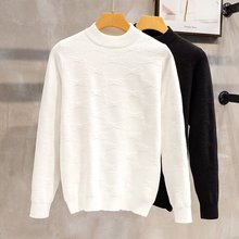 秋冬日系纯色毛衣男慵懒风纹理针织衫宽松ins潮流设计感圆领线衣T