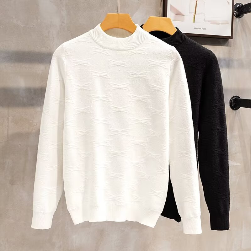 秋冬日系纯色毛衣男慵懒风纹理针织衫宽松ins潮流设计感圆领线衣T