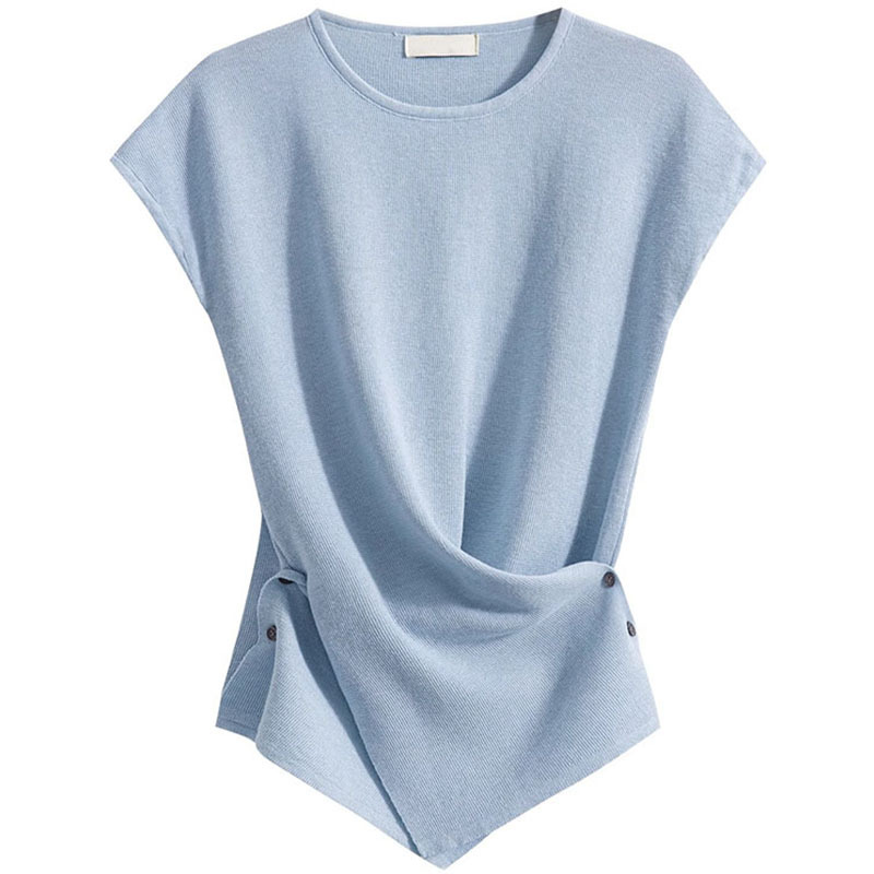 French Summer New Design Top, High-End Waisted Ice Silk Knitwear, Thin Short-Sleeved Women's T-Shirt, Right Shoulder French Summer New Design Top, High-End Waisted Ice Silk Knitwear, Thin Short-Sleeved Women's T-Shirt, Right Shoulder