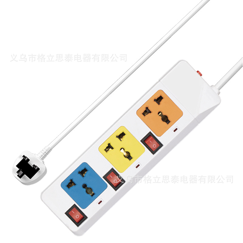 Gelistar独立开关多孔位国际通用孔彩面排插跨境专供插排外贸插座