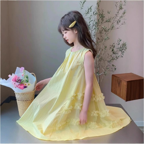 Ladies' Summer Dress 2025 Trendy Kids' Clothing Girl Net Strap Dress Children's Summer Skirt Thin Model