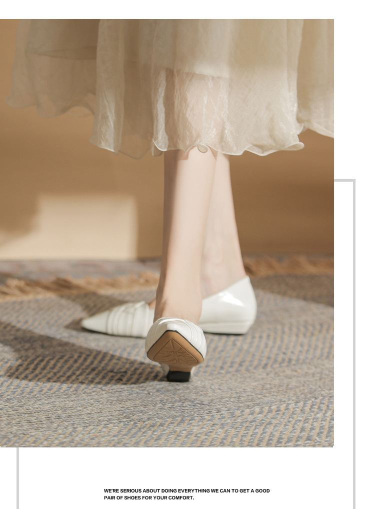 Giày cao gót nữ mũi nhọn gót wedge kiểu Pháp, gót thấp, miệng nông — màu đen chi tiết 11