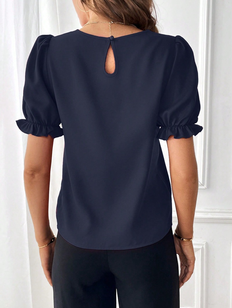203g Weight Short Sleeve Sleeve Length Pullovers Placket Type Bishop Sleeve Sleeve Type Polyester Fabric Type Regular Top Length Blouse Tops Type Daily Occasion Round Neck Neckline Regular Fit Fit Type Solid Color Pattern Summer, Spring Season Women's Gender Elegant, Streetwear Style Wholesale Women's Elegant Streetwear Solid Color Short Sleeve Blouses 26