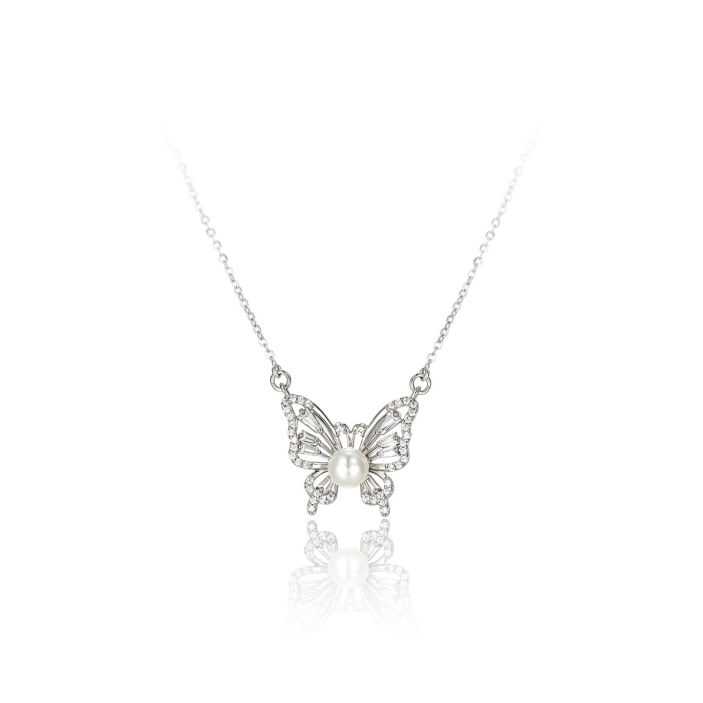 Xuping sol coreano temperamento dulce collar de mariposa aleación de cobre hueco perla mariposa collar de collar clavícula al por mayor