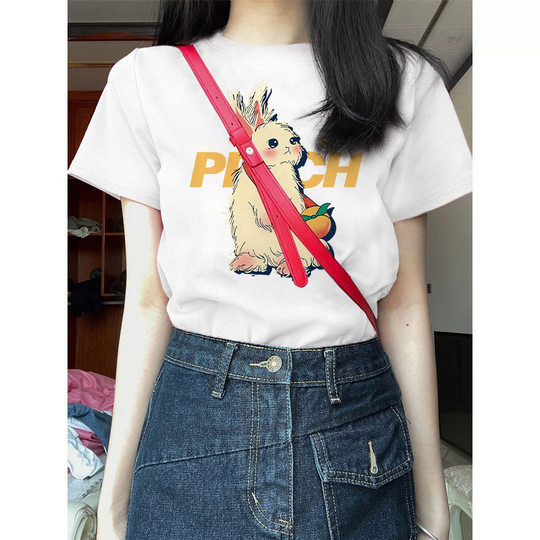 One-piece delivery raspberry color shoulder T-shirt summer new Korean style retro casual loose cotton short sleeve women's top