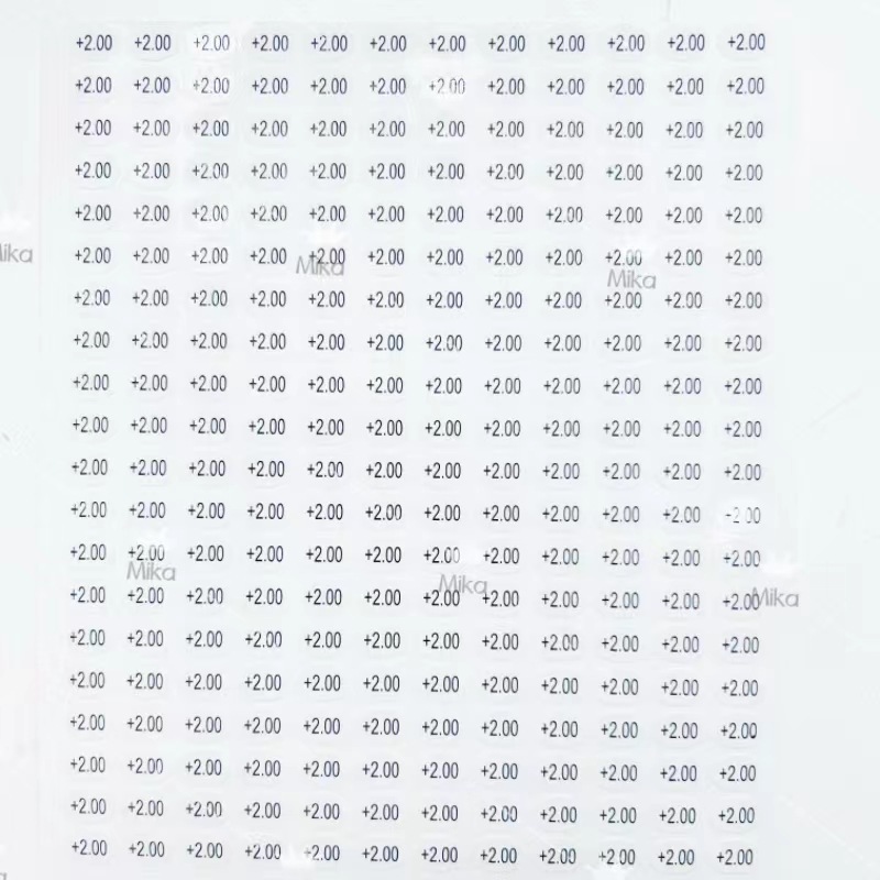 Regular reading glasses label, white background with black text oval label, reading glasses lens prescription label, static cling label