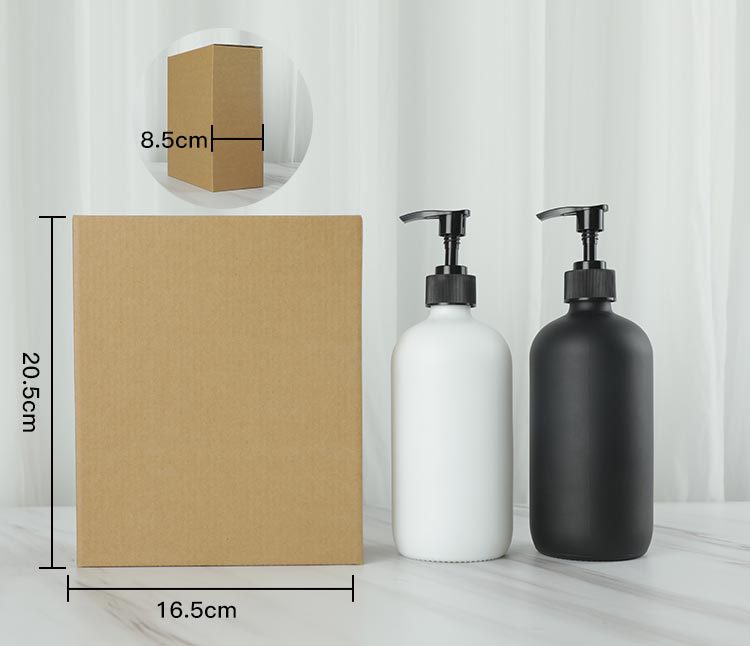 250ml botella de Boston esmerilado 8oz botella de desinfectante de manos de vidrio transparente 500ml botella de loción negra 16oz sub-embalaje