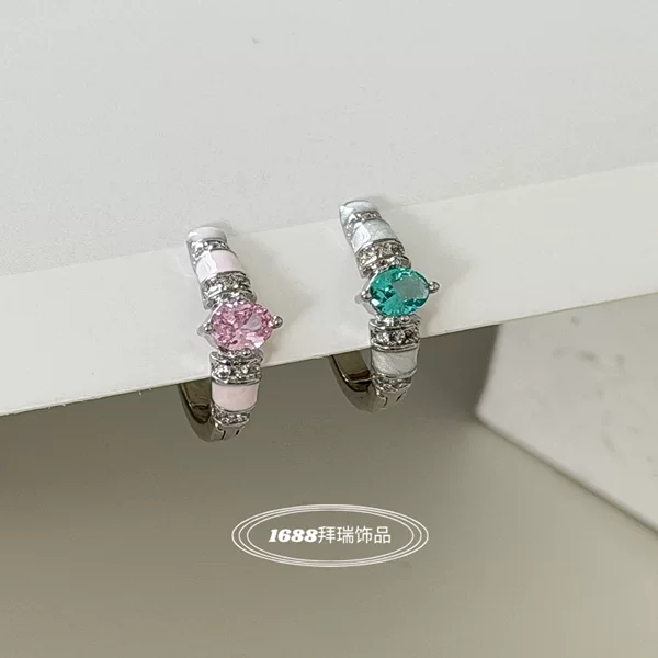Paraiba Blue Zirconia Drop Glaze Inlaid Diamond Ring, Straight Pin Ear Clip, Ear Hoop, High-End Luxury Fashion Earrings for Commuting