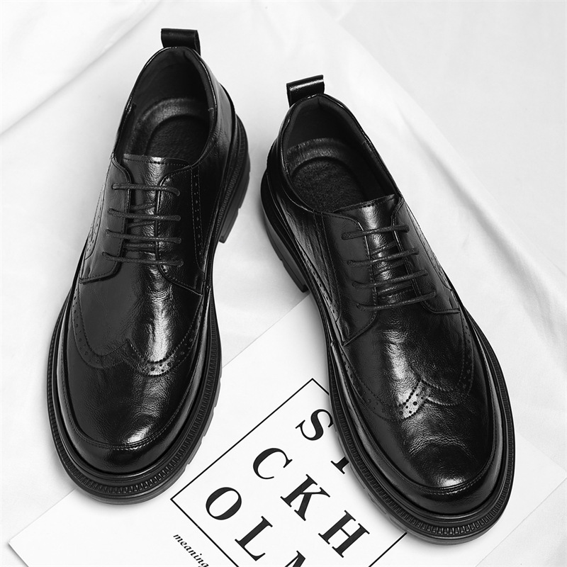 Men's Vintage Leather Shoes Hand-grain Texture Brogue Formal Dress Shoes_vogvips.com
