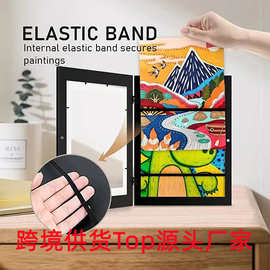 2023跨境新款热木质油画储存盒儿童翻盖相框画框Kids Art Frames