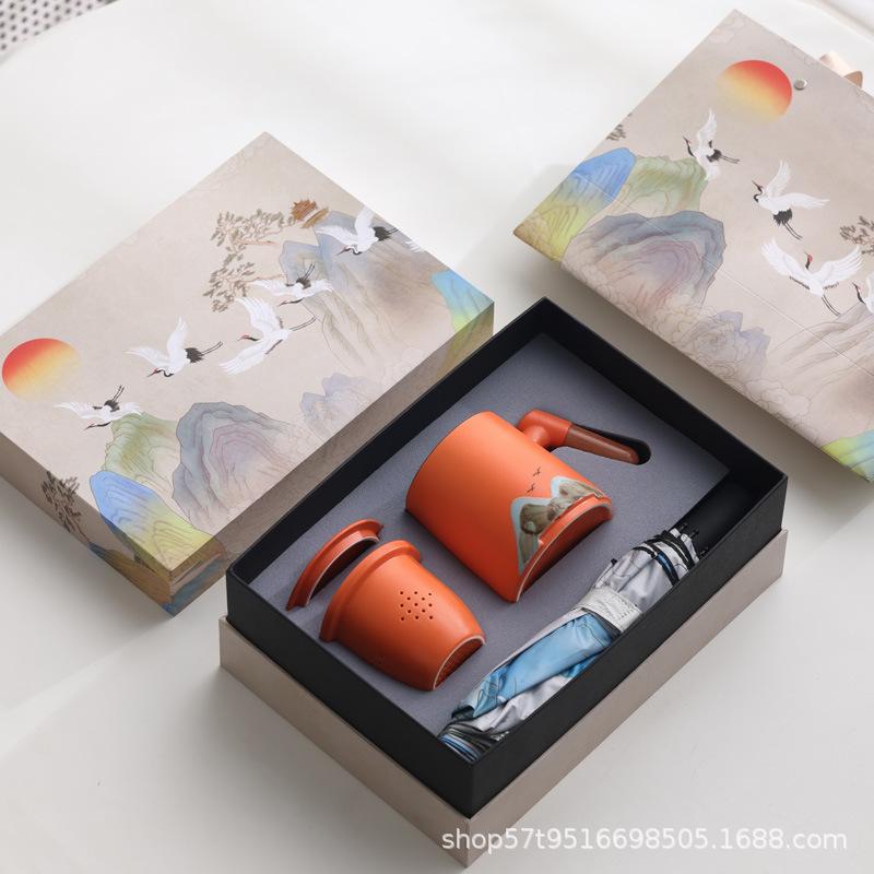 Taza de cerámica Jiangshan set de regalo de taza de marca de filtro de taza de agua de negocios de talla LOGO publicidad al por mayor