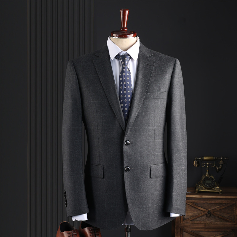 Korean Style Men's Wool Suit Set Business Casual Wrinkle Resistant Half Canvas Wedding Groomsmen Clothing_viptrois.com