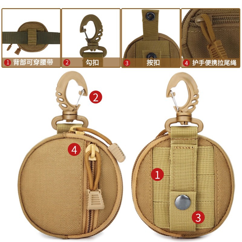 Deportes al aire libre clave colgando bolsa cinturón de accesorios bolsa monedero redondo multi-funcional militar ventilador táctico bolsa de auriculares bolsa