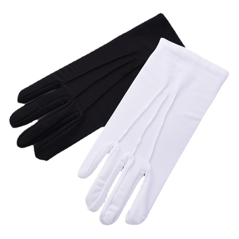 Los hombres transfronterizos spandex guantes de conducción blancos delgados Jiale elástico más el tamaño de tres costillas etiqueta guantes blancos y negros