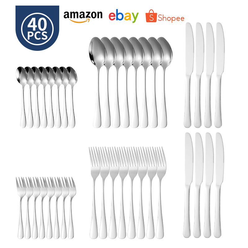 Cutlery juego de cutlery de acero inoxidable de 40 piezas juego de vajilla 1010 bistec de comida occidental de hotel dorado cuchillo y tenedor