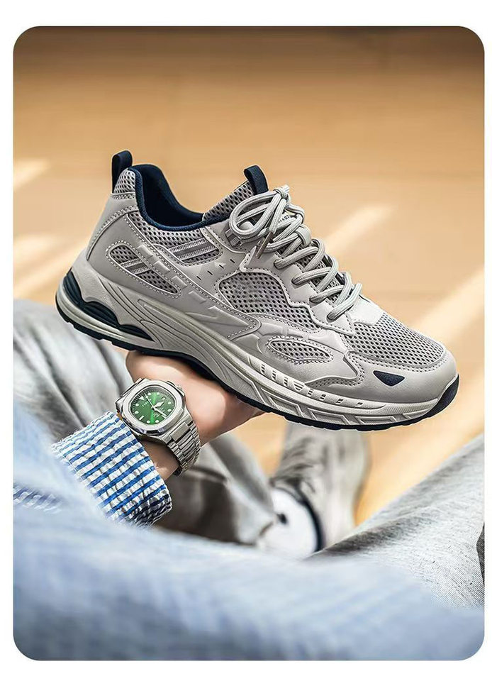 Giày thể thao nam sneaker thân lưới thoáng khí, đế cao su gót thấp, dây buộc, phong cách casual — F901 màu đen, F901 xám nhạt, F901 xám đậm chi tiết 8