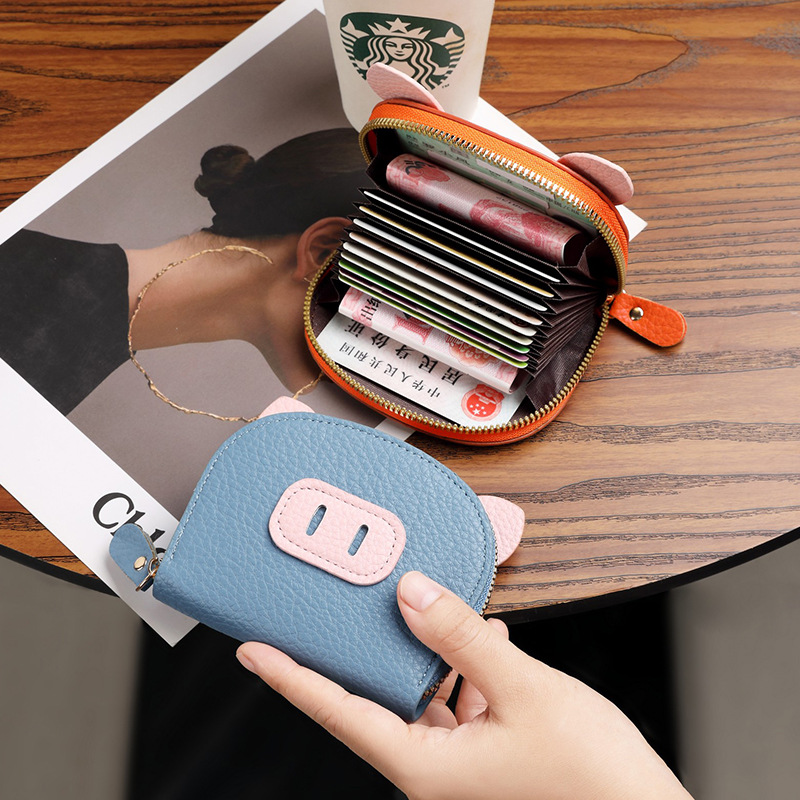 Nuevo tarjetero de órgano de celebridades de Internet, femenino, ligero, estudiante, cerdo, cremallera de cerdo, tarjetero de múltiples posiciones, tarjetero de cuero suave, monedero