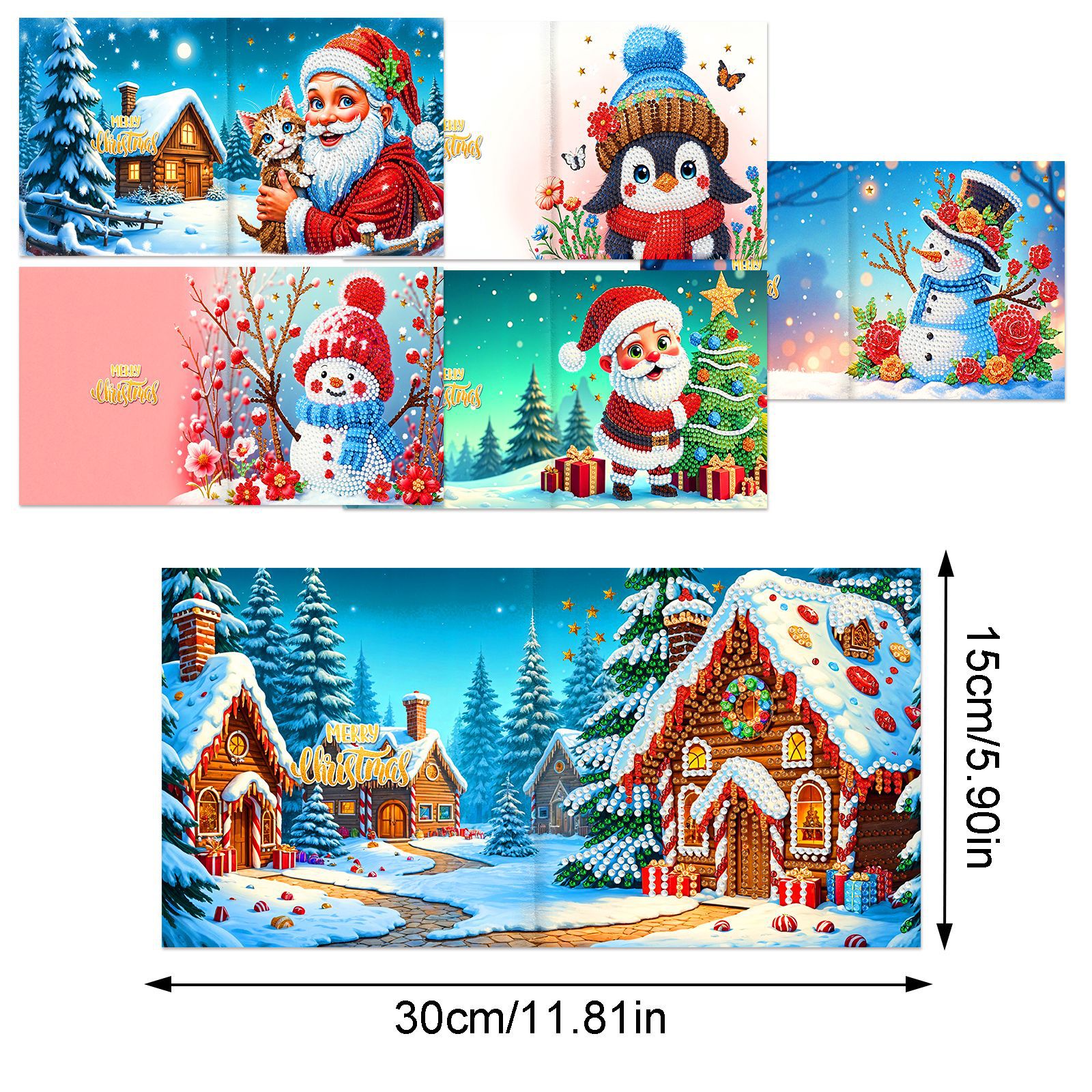 Explosiones transfronterizas de Navidad multiserie de tarjetas de felicitación puntuales hechas a mano 9 conjuntos de sobre de diamante 6 conjuntos de dibujos animados