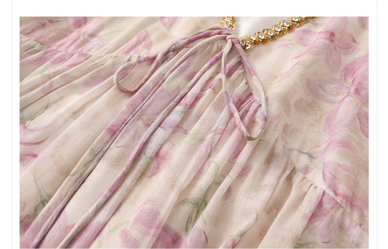 Áo kiểu nữ cổ V tay lồng đèn chất liệu chiffon phong cách Trung Hoa đính đá — màu tím nhạt chi tiết 19