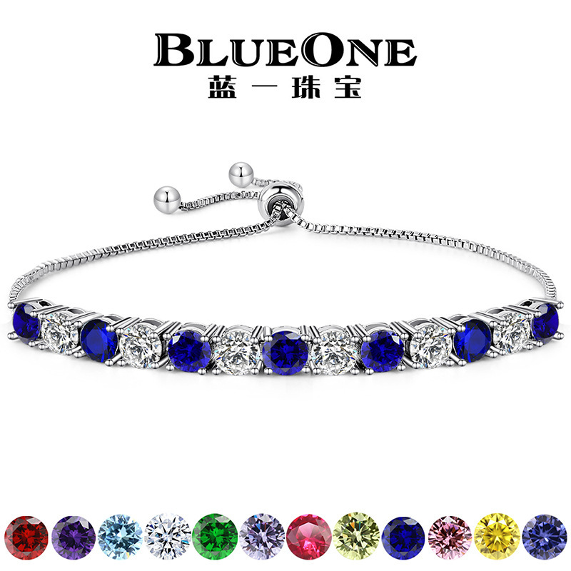 Cross-Border Niche Design 12 Birthstone Bracelet with Adjustable Color, Single-Row Jade, Light Luxury Zircon Bracelet