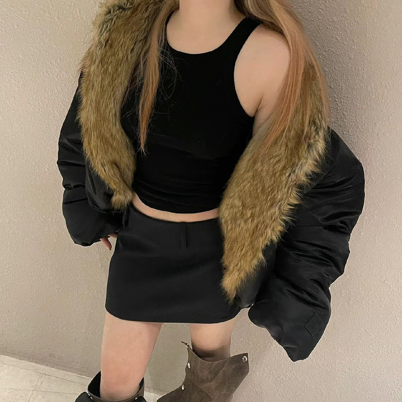 high quality YP front and back wear simulation fur lining fluffy jacket women's 24 autumn and winter short warm environmental protection coat