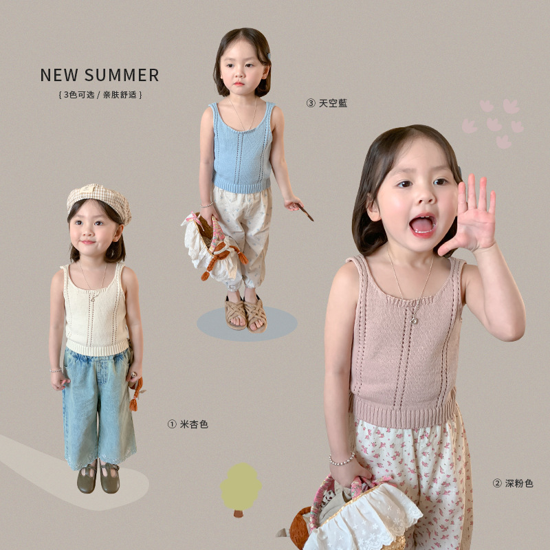 Vimouton Children's Tank Top 2024 Summer New Arrival Unisex Kids Korean Style Knit Camisole for Girls Baby Upperwear