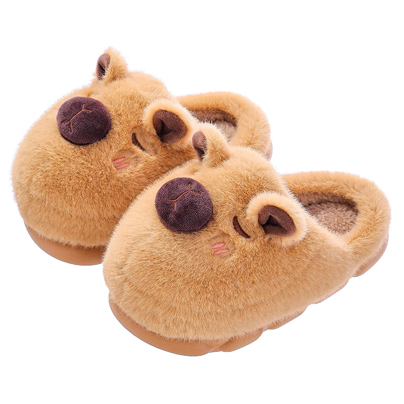 Capibara mujer invierno 2025 nuevo hogar interior pareja antideslizante tacones zapatillas de peluche para hombre
