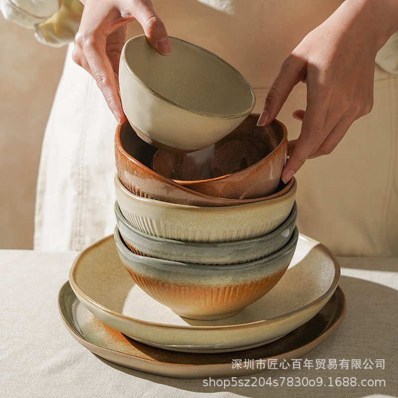 [Factory] Yayan Series Japanese Handmade Kiln-Turned Clay Rice Bowl Ceramic Bowl Home Noodle Bowl Instant Noodle Salad Bowl