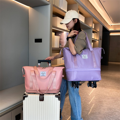 Double-layer expanded travel bag with universal wheels for maternity storage luggage bag with wheels and detachable large-capacity sports and fitness bag