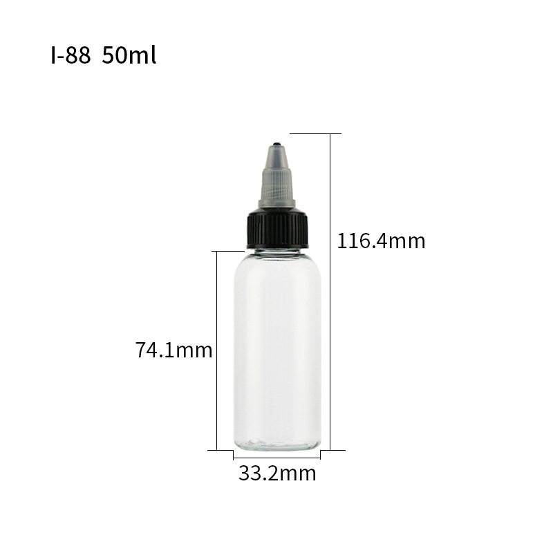 En stock pet50ml botella de plástico transparente 100mL botella de mezcla de color de pigmento 250ml botella de inyección de aceite de dispensación de boca puntiaguda botella de compresión