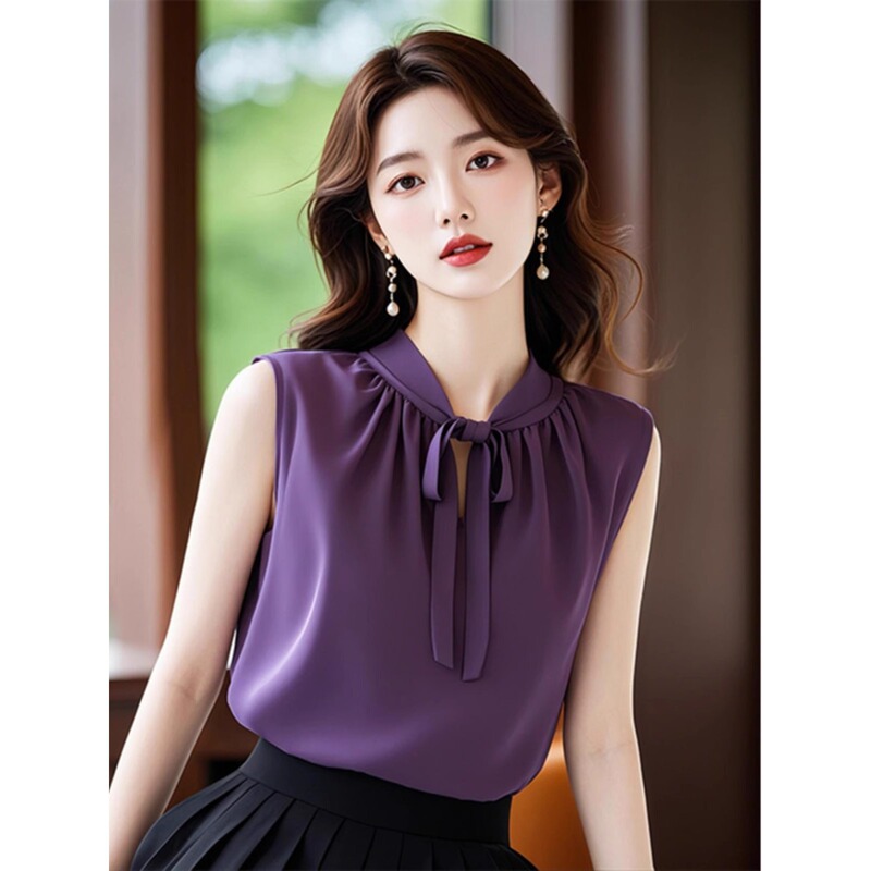 French Style Light Mature Purple Vest Sleeveless Shirt Women's Design Sense Niche Unique Unique Strap for Summer A3403
