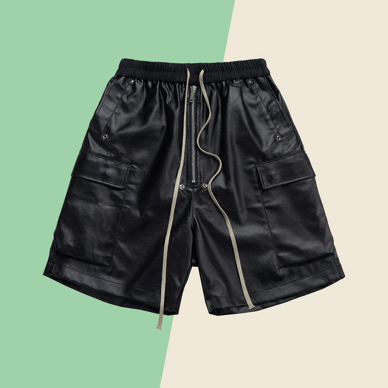 Loose Cargo Trousers Cross-Border American High Street Ro Style Pu Leather Pants Mid-Pants Loose Workwear Five-Point Pants