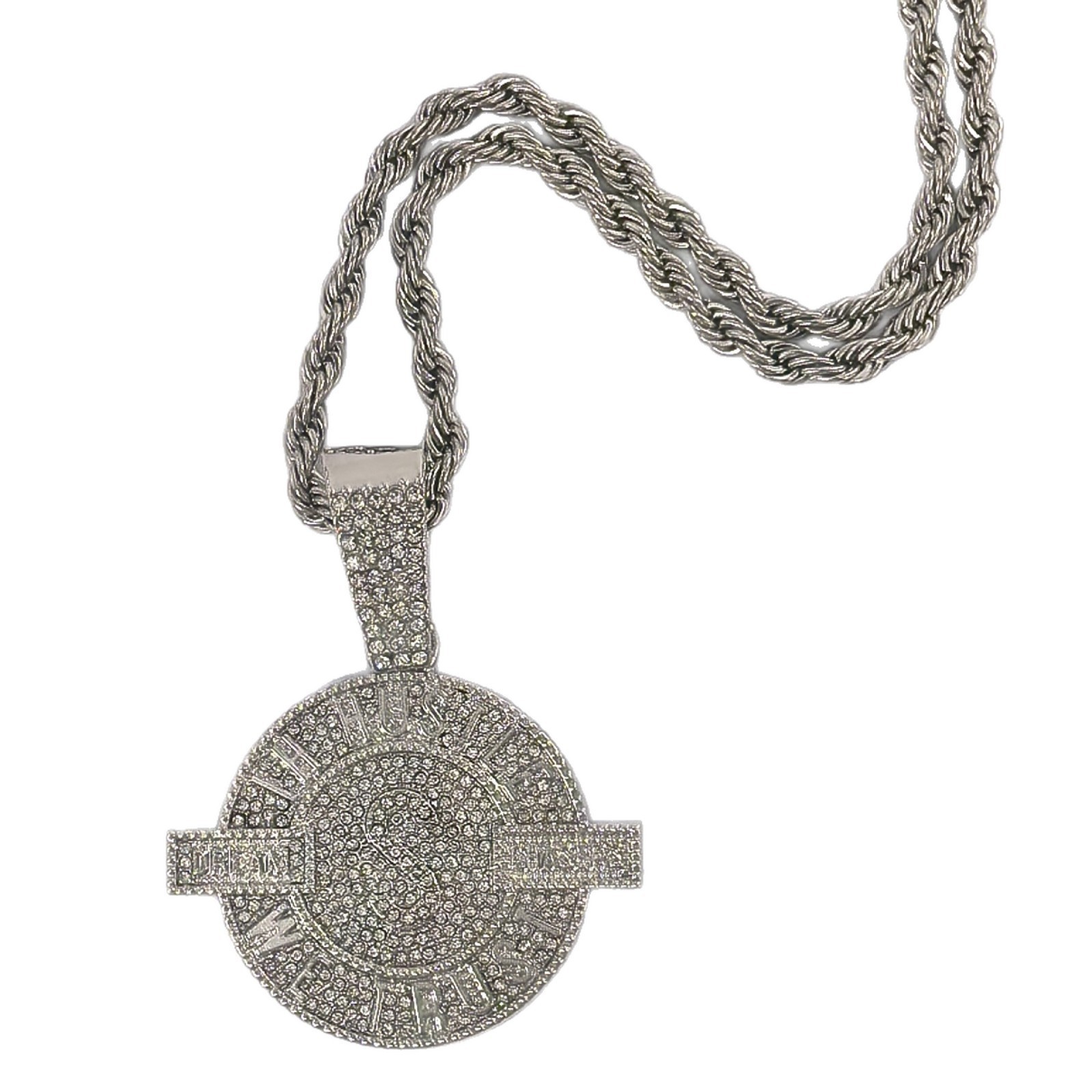 Collar de colgante para hombres europeos y estadounidenses estilo hip-hop popular cubano lleno de diamantes letras de aleación colgante joyería al por mayor