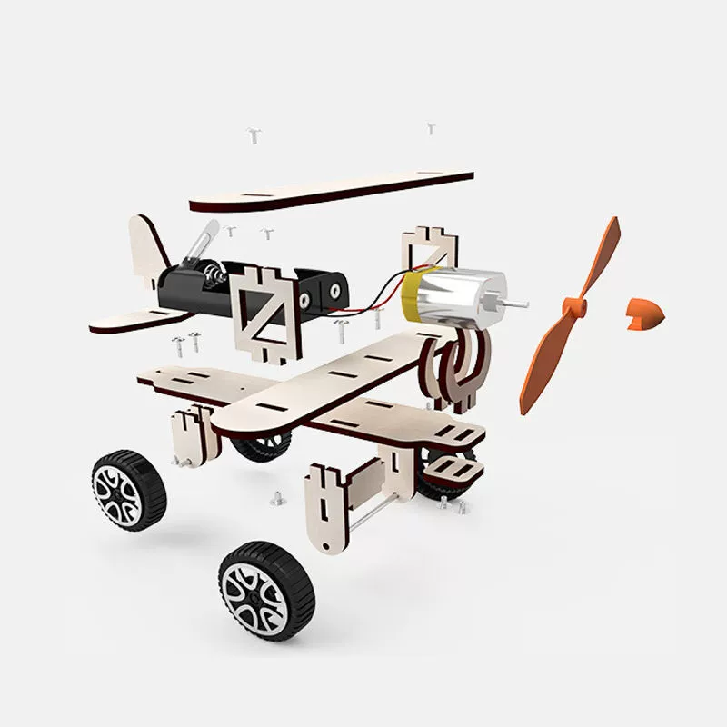 Electric airplane, materials set for experiments, wooden constructor, toy, DIY, science, mini experiment