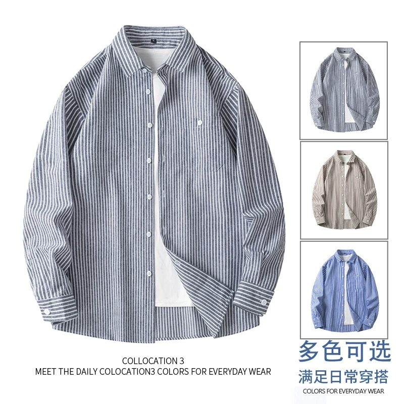 Мужская полосатая рубашка в японском стиле, весна-осень 2024, модная брендовая свободная универсальная студенческая рубашка-куртка с длинными рукавами в стиле ретро